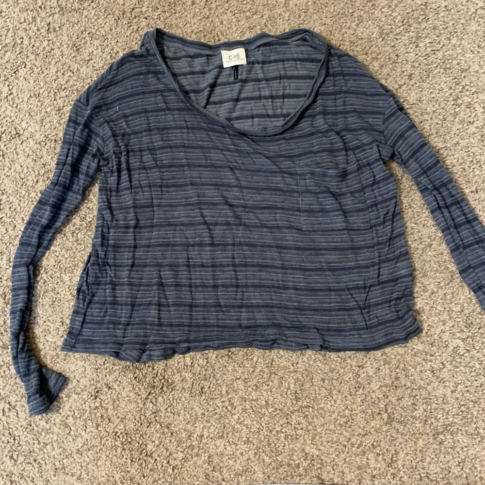 Gray striped crop top stretchy sweater